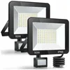 Image de 50W Projecteur led Exterieur Detecteur de Mouvement 2 Pièce, IP66 Étanche Spot led Avec Détecteur, 5000LM 7000K Blanc Froid Eclairage Exterieur,