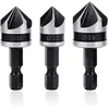 Image de 3Pcs Fraises à Chanfreiner 90 Degrés 5 Flûte Fraise Conique à Noyer Foret Fraisage Bois de 1/4' Tige Hex en Acier 12mm/16mm/19mm Outil Coupe