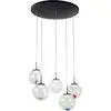 Image de Ariel - Suspension circulaire 5 lumières avec formes Fabas Luce - led 35W dimmable - Rosace ronde transparente d.50cm