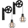 Image de Lot de 2 Appliques Murales Industrielle Éclairage Mural Vintage Poulie Design Lampe de Mur Intérieur Ajustable pour Chambre Salon Café Couloir Noir