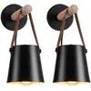 Image de Applique Murale Créative Moderne Lampe Murale Abat-jour en Bois et Fer E27 pour Chambre Chevet Salon Café 2pcs Noir