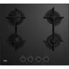 Image de Beko   Table de cuisson gaz 60 cm HILG64225SB   4 brûleurs à haute efficacité   Commandes frontales   Supports en fonte   Cristal noir
