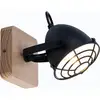 Image de Applique salon applique murale salle à manger lampe industrielle, métal noir bois aspect grille naturelle, spot mobile E14, H 20,5 cm