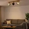 Image de Plafonnier, noir, lampe de salon, spot de plafond maison de campagne, 3 flammes, lampe en bois, barre de spot pivotante, métal mat, 3x E14, LxlxH