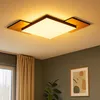 Image de Plafonnier LED en bois Plafonnier de salon aspect bois Plaques interchangeables, acier plastique, 12W 1150lm blanc chaud, LxlxH 43x43x6 cm