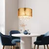 Image de Cristal suspendu luminaire textile pendule chambre éclairage plafonnier or Globo 15187H3