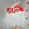 Image de Globo   Lampe suspendue camion de pompiers rouge et blanche   Dimensions 43x13,5x28 cm   Douilles E27   Hauteur 120 cm   15726
