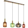 Image de Lampe à suspension, lampe de salle à manger, 4 lampes, lampe design rétro, abat-jour en verre coloré, métal, laiton noir, 4x E27, LxPxH 115x30x120 cm