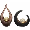 Image de Lampe solaire décoration de jardin sculpture led lampe d'extérieur croissant de lune solaire lumière jardin, boule de verre Crackle, lot de 2