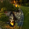 Image de Lampe solaire, lampe décorative, lumière extérieure, lampe solaire à brancher, lampe de jardin, solaire, verre métallique, 1x flamme, 1x motif arbre,
