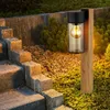 Image de Lampe d'extérieur lampadaire de chemin d'accès, moderne, maison de campagne, aspect bois, verre fumé, acier inoxydable, noir, E27, LxlxH 14,5x9x50 cm