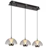 Image de Suspension lampe suspendue plafonnier métal laiton verre couleur fumée 3 lampes