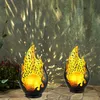 Image de Lampes solaires de décoration de jardin pour l'extérieur, décoration de balcon extérieur boule de verre optique flamme or noir, batterie métal IP44,