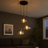 Image de Suspension lampe en bois 3 flammes abat-jour en verre suspension lampe suspension lampe de salon, métal verre, brun noir, 3x douilles E27, DxH 47x120