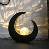 Image de Lampe solaire extérieur croissant de lune lampe sur pied de jardin lampe solaire batterie rechargeable boule noire, plastique marron, led, LxH 9 x