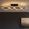 Image de Plafonnier led bois salon plafonnier design plafonnier carré, métal mdf, 35W 1880Lm blanc chaud, LxPxH 92x30x13