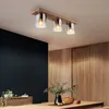 Image de Plafonnier plafonnier lampe de salon aspect bois verre couleur fumée 3 lampes