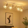 Image de Plafonnier spot de plafond 4 flammes métal bois E27 spot barre 4 flammes blanc, spot orientable, 4x E27, LxlxH 72x32x20 cm