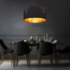 Image de Suspension led Lampe à suspendre noire table à manger ronde dorée Lampe de salon, textile métal noir, 1x douille E27, DxH 38x120 cm