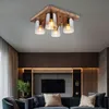 Image de Plafonnier plafonnier lampe de salon aspect bois verre couleur fumée 4 lampes