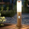 Image de Lampe de socle avec détecteur de mouvement aspect bois Lampe d'extérieur sur pied Acier inoxydable, plastique blanc, 1x E27, DxH 7,6 x 45 cm
