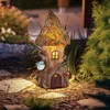 Image de Maison de fée pour le jardin, décoration solaire pour jardin extérieur, lampes solaires pour décoration extérieure, maison en tronc d'arbre, 1x led