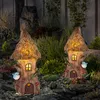 Image de Maison de fée pour le jardin, décoration solaire pour jardin extérieur, lampes solaires pour décoration extérieure, figurine, maison en tronc