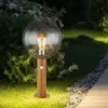 Image de Lampe led de socle avec détecteur de mouvement Lampe de socle extérieure Lampe de jardin avec détecteur de mouvement, alu aspect bois Boule de verre,