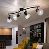 Image de Spot de plafond Spot bar noir Plafonnier 4 flammes Plafonnier salon, spots orientables, métal verre, 4x E14, LxH 70 x 18 cm