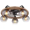 Image de Globo - Ventilateur de plafond avec télécommande plafonnier ventilateur en bois lampe ventilateur rétro verre fumé, verre métal, 5x E27, DxH 55x21,5