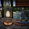 Image de Lampe solaire lampe de table extérieur led décoration de jardin bois, grille métal noir, 3000K blanc chaud, DxH 12x25,5 cm