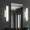 Image de Applique murale led avec interrupteur, applique pour miroir, luminaire chromé pour cage d'escalier, verre satiné, design tige, 9W 700Lm blanc chaud,