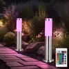 Image de Ensemble de 2 lampes d'extérieur, éclairage sur pied en acier inoxydable, lampes télécommandées à intensité variable dans un ensemble comprenant des