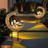 Image de Lampe solaire de jardin aspect bois, décoration de jardin, lampe solaire lune pour l'extérieur, branche argentée, led 3000K blanc chaud, LxH 24x52