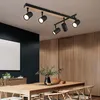 Image de Spot de plafond plafonnier spot noir bande spot 5 flammes, métal mdf aspect bois scandinave, 5x douilles GU10, LxPxH 70x35x18cm