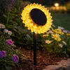 Image de Lampe solaire enfichable tournesol décoration lumineuse de cour noir jaune led h 29,5 cm