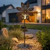 Image de Décoration de jardin LED Lampe solaire Roue à vent Lampe de terrasse couleur rouille Lampe extérieure Piquet de terre, métal jaune, verre brisé,