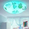 Image de Lampe led pour enfants à intensité variable avec télécommande plafonnier en verre pour chambre d'enfant ronde, verre coloré avec motifs d'animaux,