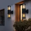 Image de Luminaire extérieur, applique avec détecteur de mouvement, luminaire de jardin, luminaire de façade, spot haut et bas, acier inoxydable, fumée noire,