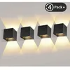 Image de 4 Pièces Applique Murale led Exterieur 12W Appliques Murales Interieur 3000K Blanc Chaud Design Etanche IP65 - Noir