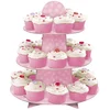 Image de UNIQUE - Roze 3-laags kartonnen cupcake standaard met stippen