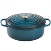 Image de Le Creuset Braadpan Signature Ovaal Deep Teal   Ø 31 cm / 6,3 Liter   Grote Ovale Braadpan van Gietijzer   In Stijlvolle Donkerblauwe Deap Teal Kleur   Voor Braadstukken, Grote Maaltijden en Langzaam Garen   Inductie- en Ovenbestendig