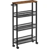 Image de VASAGLE - Serveerwagen - mobiel opbergrek - slank - 360° draaibare wielen - metalen frame - voor keuken, woonkamer, kantoor - bruin met zwart