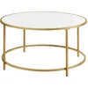 Image de VASAGLE salontafel, salontafel, rond, banktafel, salontafel, met blad van spaanplaat en onderstel van goudkleurig staal, eenvoudige montage, modern, wit-goud LCT091A10