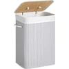 Image de Songmics LCB010G01 Wasmand van bamboe met een inhoud van 72 liter, met deksel en handgrepen, opvouwbare, katoenen waszak, kan in de wasmachine worden gewassen, grijs