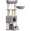 Image de Feandrea Grote Kattenboom, M Kattenboom, met Grot, Hangmat, Pluche Platform, Tunnel, Sisal Stammen, Krasplank, 50 x 50 x 141 cm, lichtgrijs-natuur PCT002N01