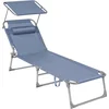 Image de SONGMICS Ligstoel, inklapbare ligstoel, 53 x 193 x 29 cm, tot 150 kg belastbaar, zonwering, hoofdsteun, verstelbare rugleuning, tuin, zwembad, terras, blauw