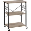 Image de Keukenplank - keukenrek - keukentrolley - met wielen - hoogte 89 cm - 3 niveaus - 6 haken - Greige-Zwart