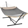 Image de SONGMICS Hangmat met Frame, Metalen Hangmat Frame, Dubbele Greep met Kussen, 200 kg Laadvermogen, Tuin, Zwart Frame en Grijze Hangmat GHS002G01