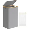 Image de SONGMICS - Wasmand met deksel - 90L wasmand - Oxfordstof en bamboe handgrepen - opvouwbaar - 42 x 32 x 70,5 cm - grijs
